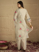 Women's Elegant Grey Shimmer Detailed Kurta Set