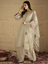 Women's Elegant Grey Shimmer Detailed Kurta Set