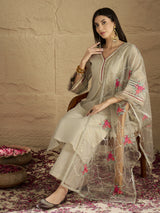 Women's Elegant Grey Shimmer Detailed Kurta Set