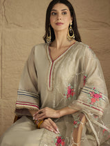 Women's Elegant Grey Shimmer Detailed Kurta Set