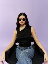Women's Black Party Skinny Fit Solid Top