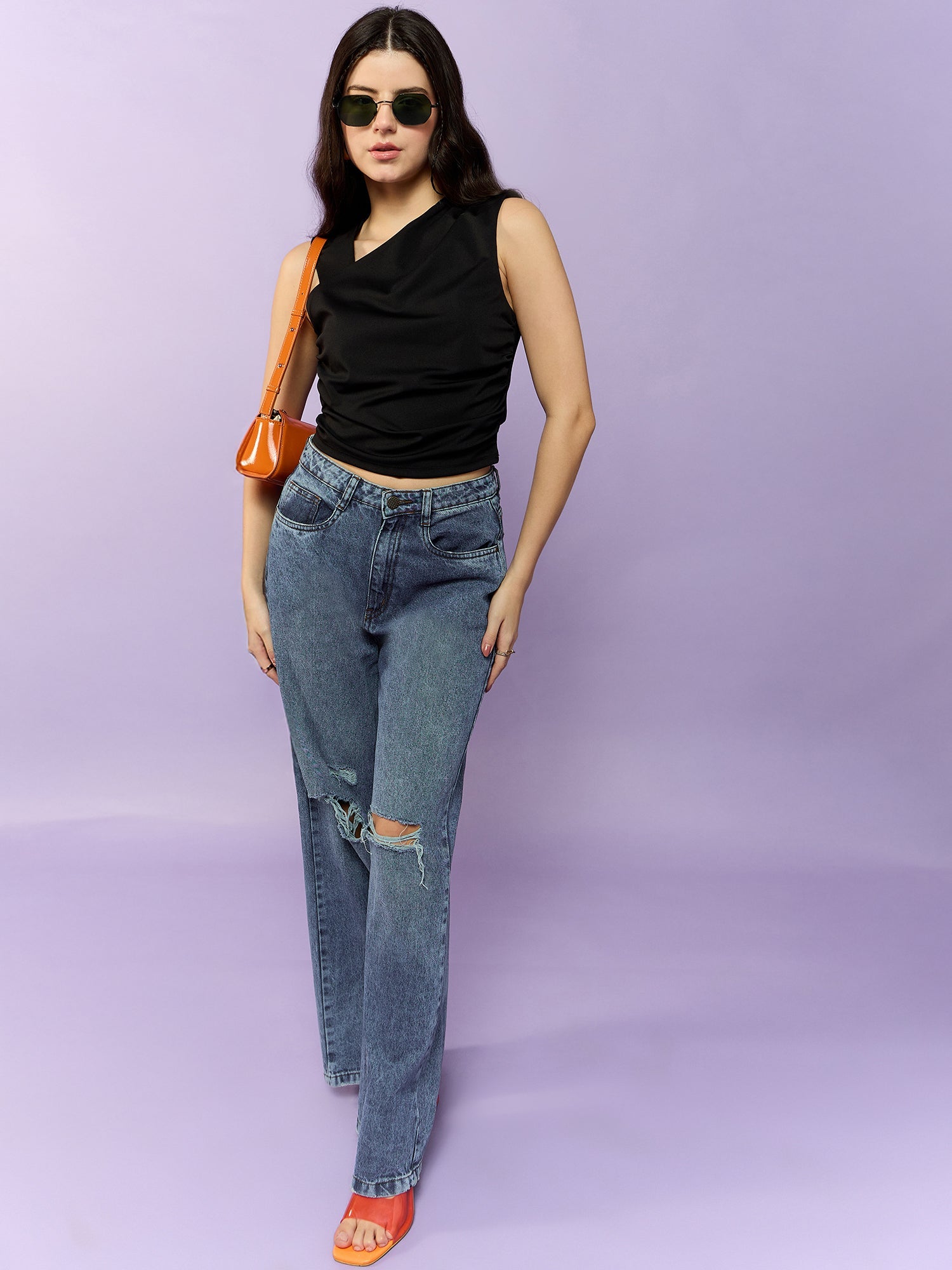 Women's Black Party Skinny Fit Solid Top