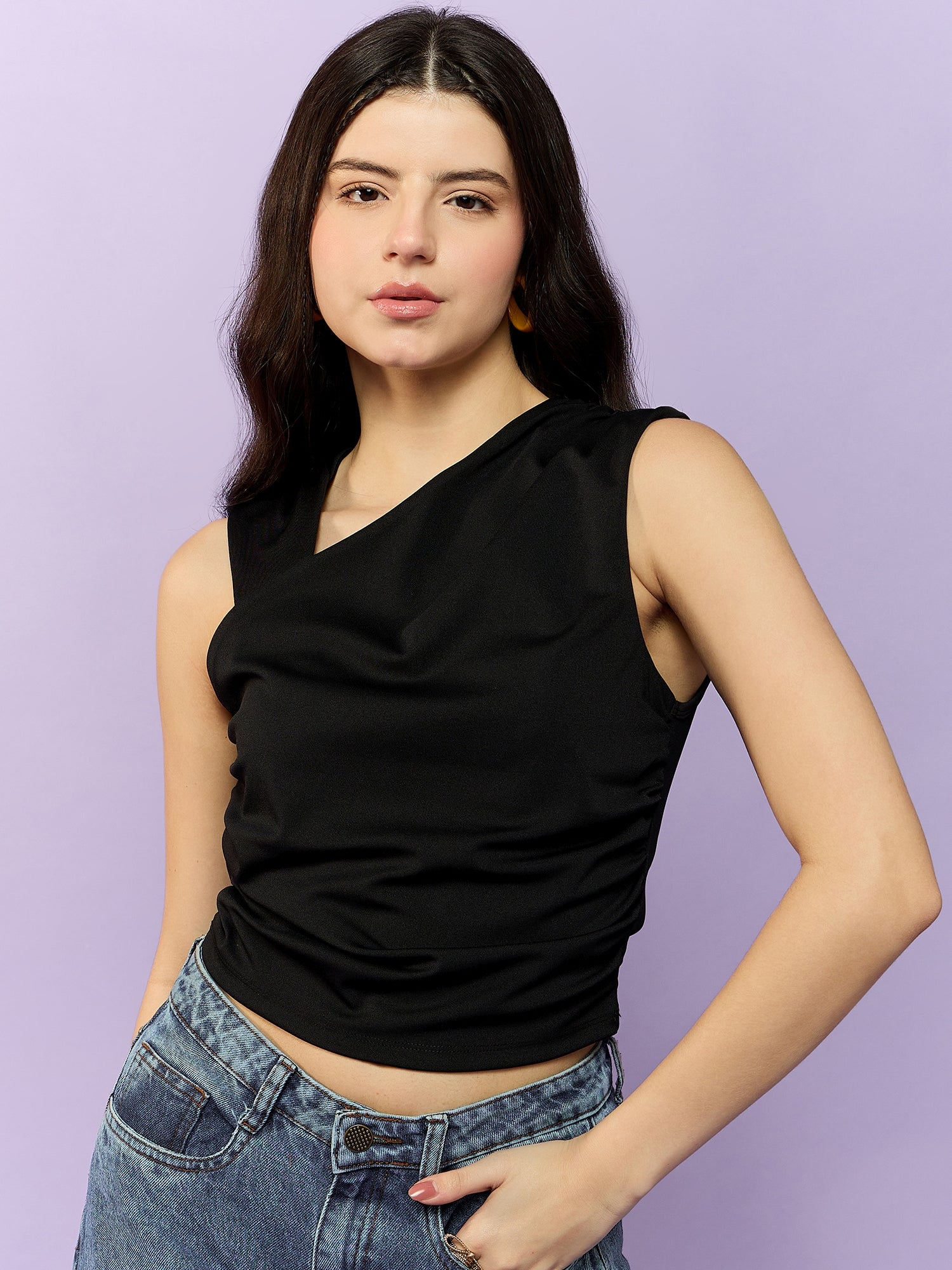 Women's Black Party Skinny Fit Solid Top