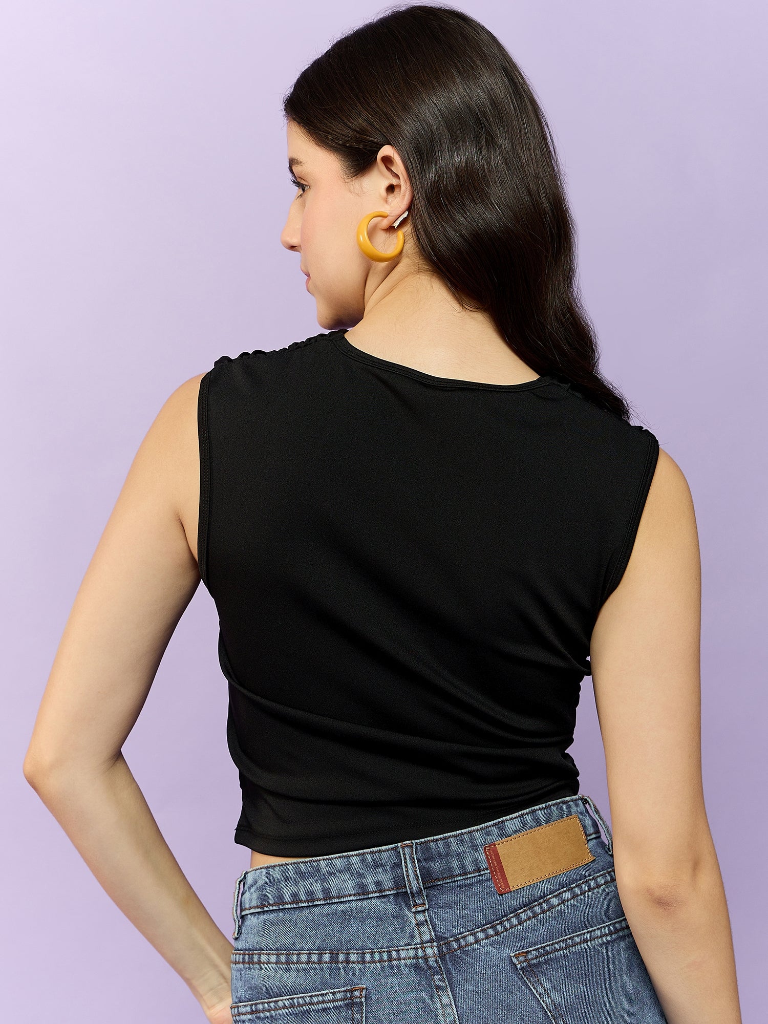 Women's Black Party Skinny Fit Solid Top
