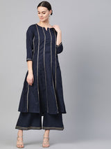 Women's Blue Ethnic Three Quarter Sleeves Kurta with Palazzo