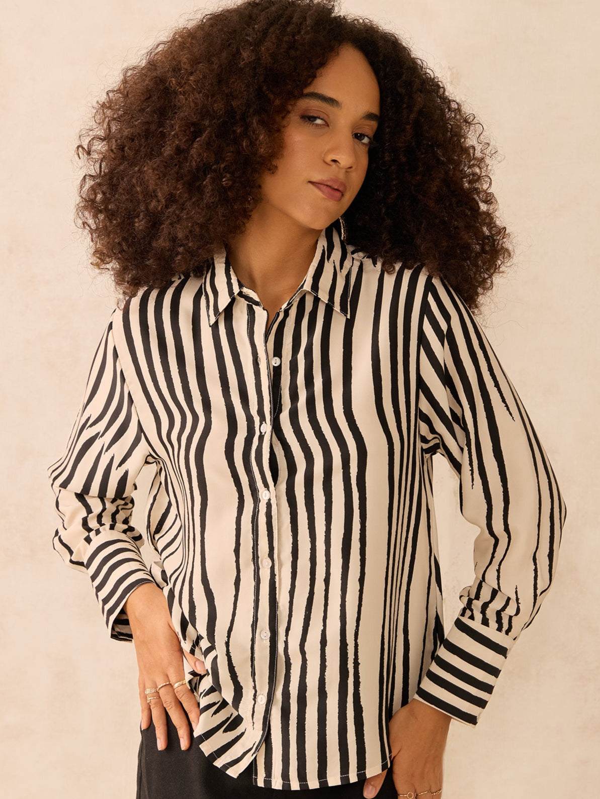Women's Beige Relaxed Fit Satin Shirt