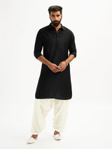 Men's Black Viscose Traditional Pathani Kurta
