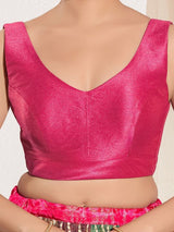 Women's Pink Mulbury Silk Padded Back Open Sleeveless Saree Blouse