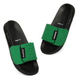 Women's Quilt Bloom Green and Black Round Toe Polyurethane Casual Slides