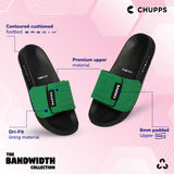 Women's Quilt Bloom Green and Black Round Toe Polyurethane Casual Slides