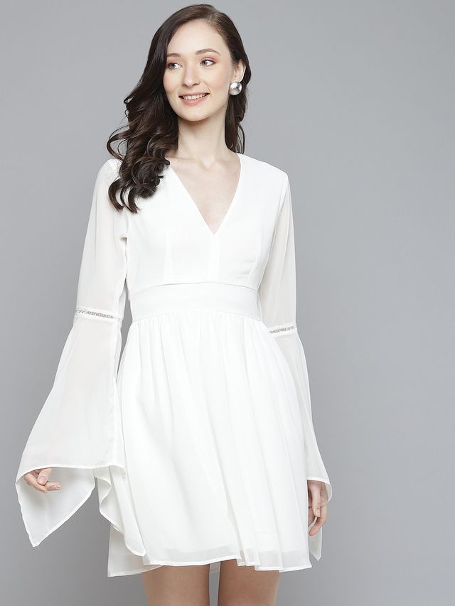 Women's White Boho Sleeve Skater Dress