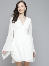 Women's White Boho Sleeve Skater Dress