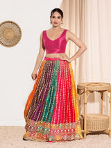 Women's Pink Mulbury Silk Padded Back Open Sleeveless Saree Blouse