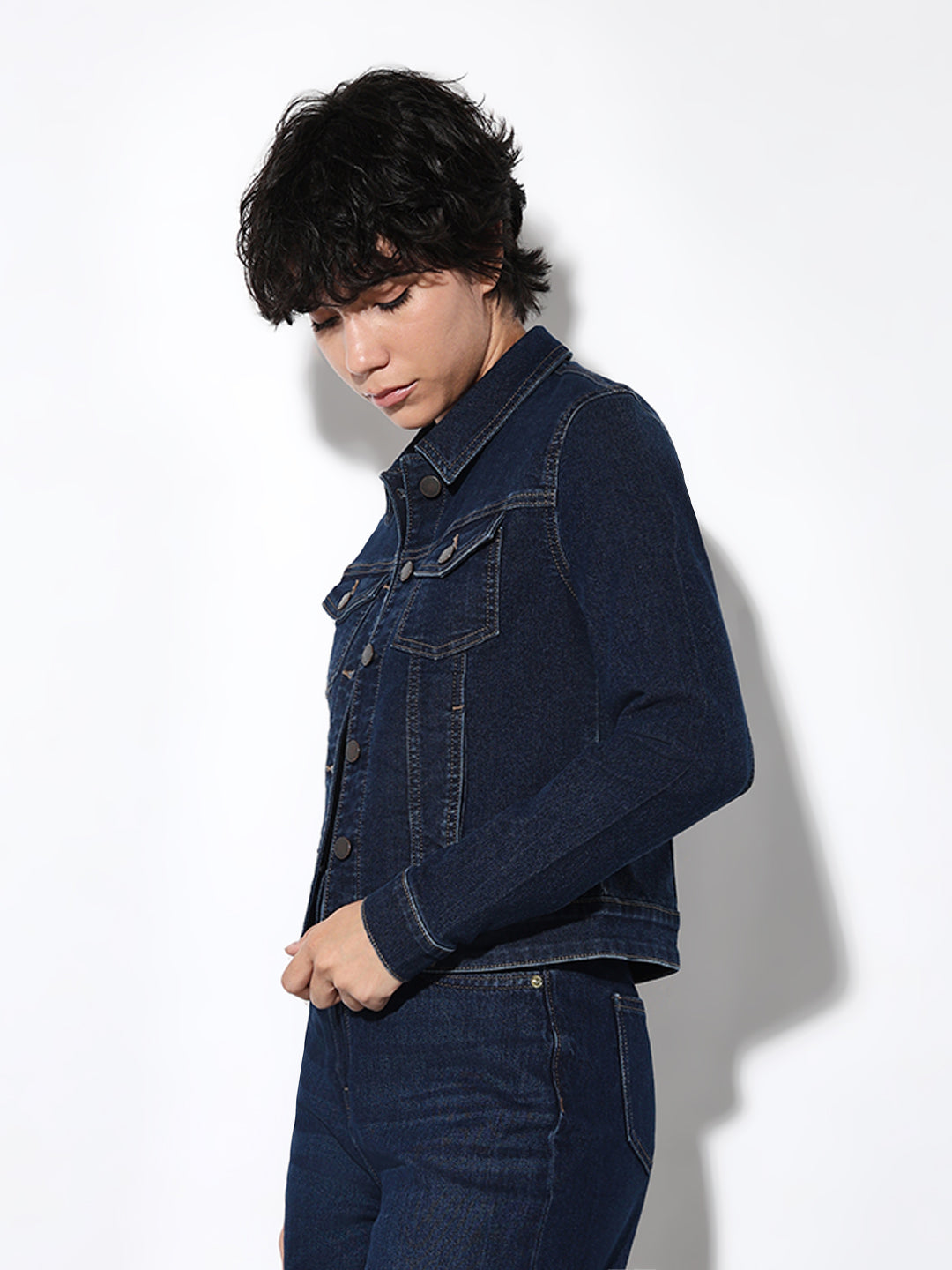 Women's Blue Solid Casual Denim Jacket