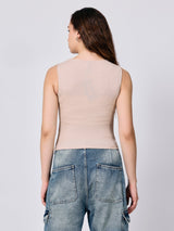 Women's Beige Textured Assymetric Hem Tank