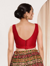 Women's Red Mulbury Silk Padded Back Open Sleeveless Saree Blouse