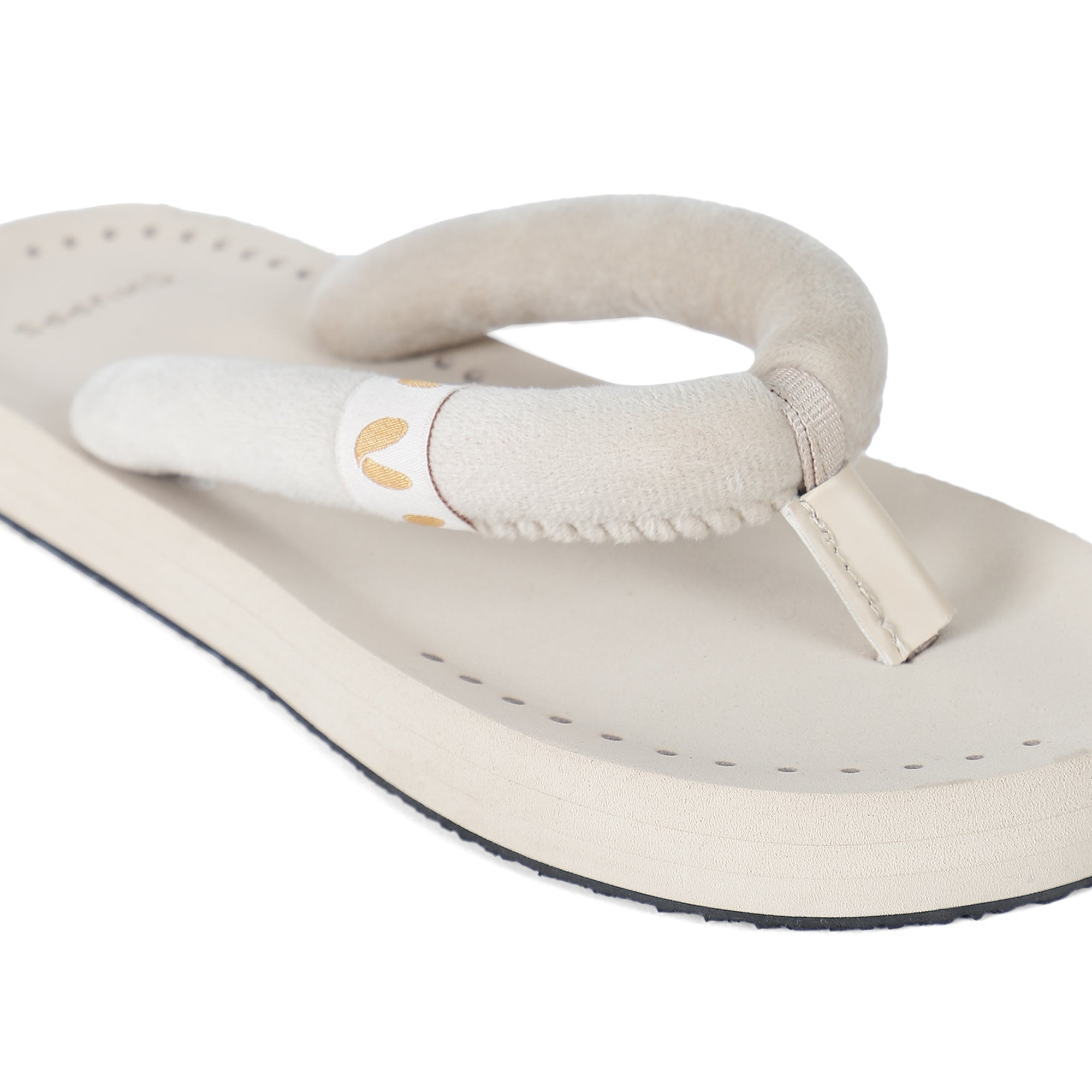 Women's Plush Beige Round Toe Polyurethane Casual Flip-flops