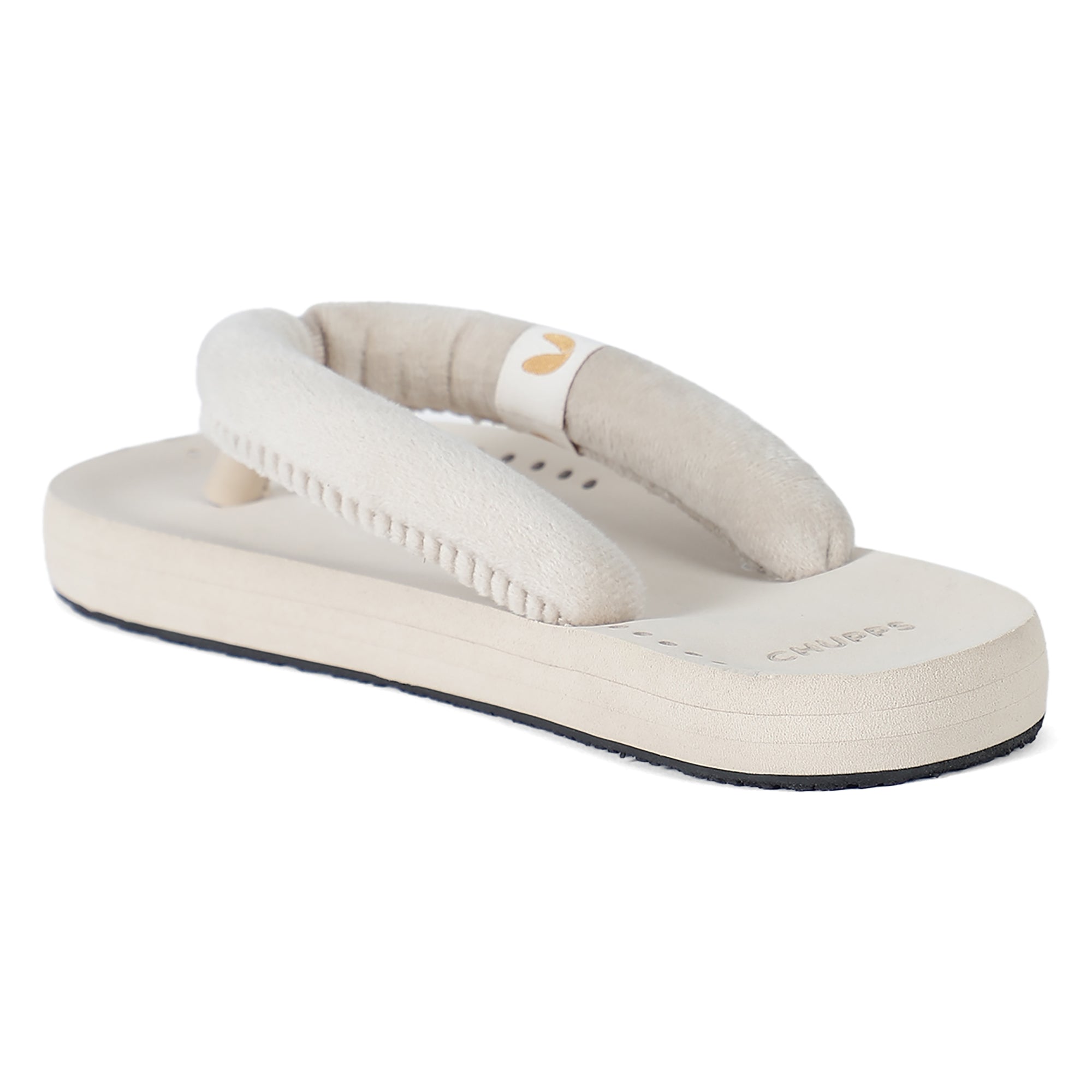 Women's Plush Beige Round Toe Polyurethane Casual Flip-flops