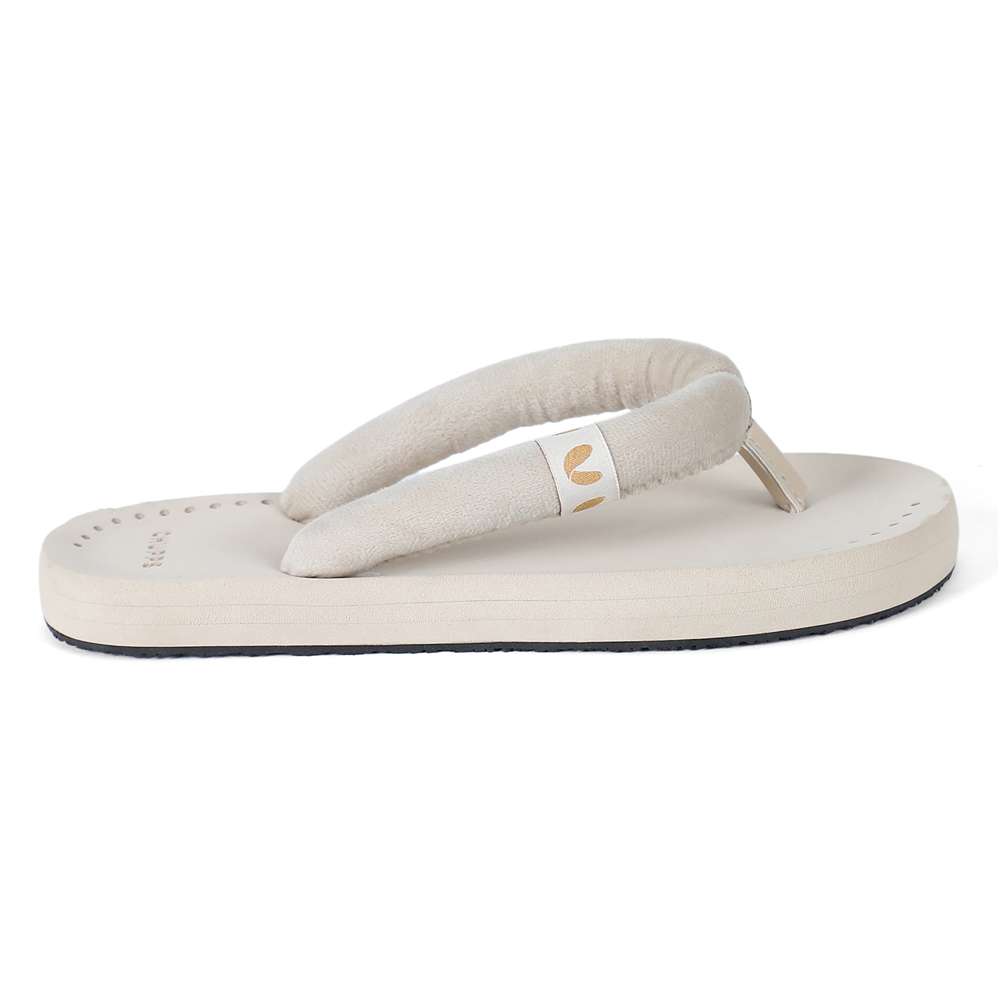 Women's Plush Beige Round Toe Polyurethane Casual Flip-flops