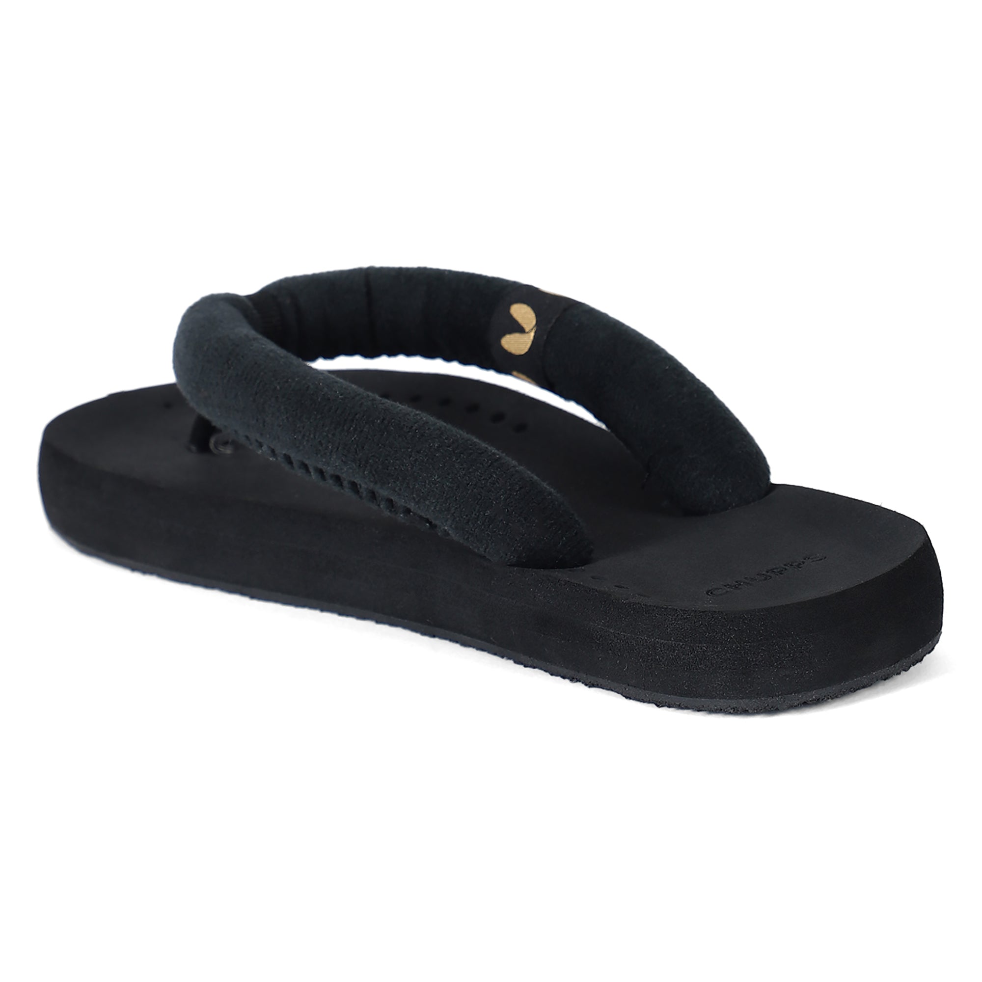 Women's Plush Black Round Toe Polyurethane Casual Flip-flops