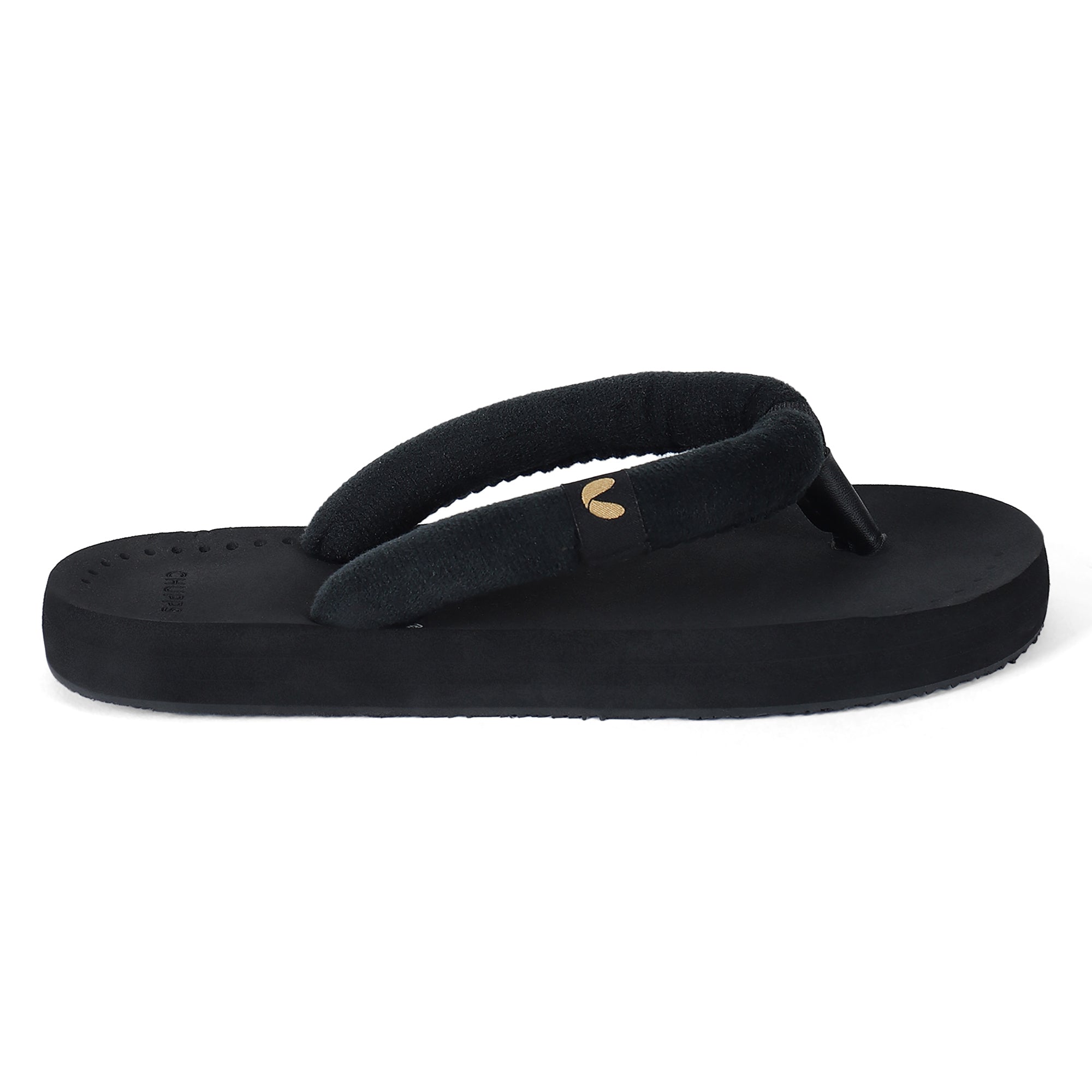 Women's Plush Black Round Toe Polyurethane Casual Flip-flops