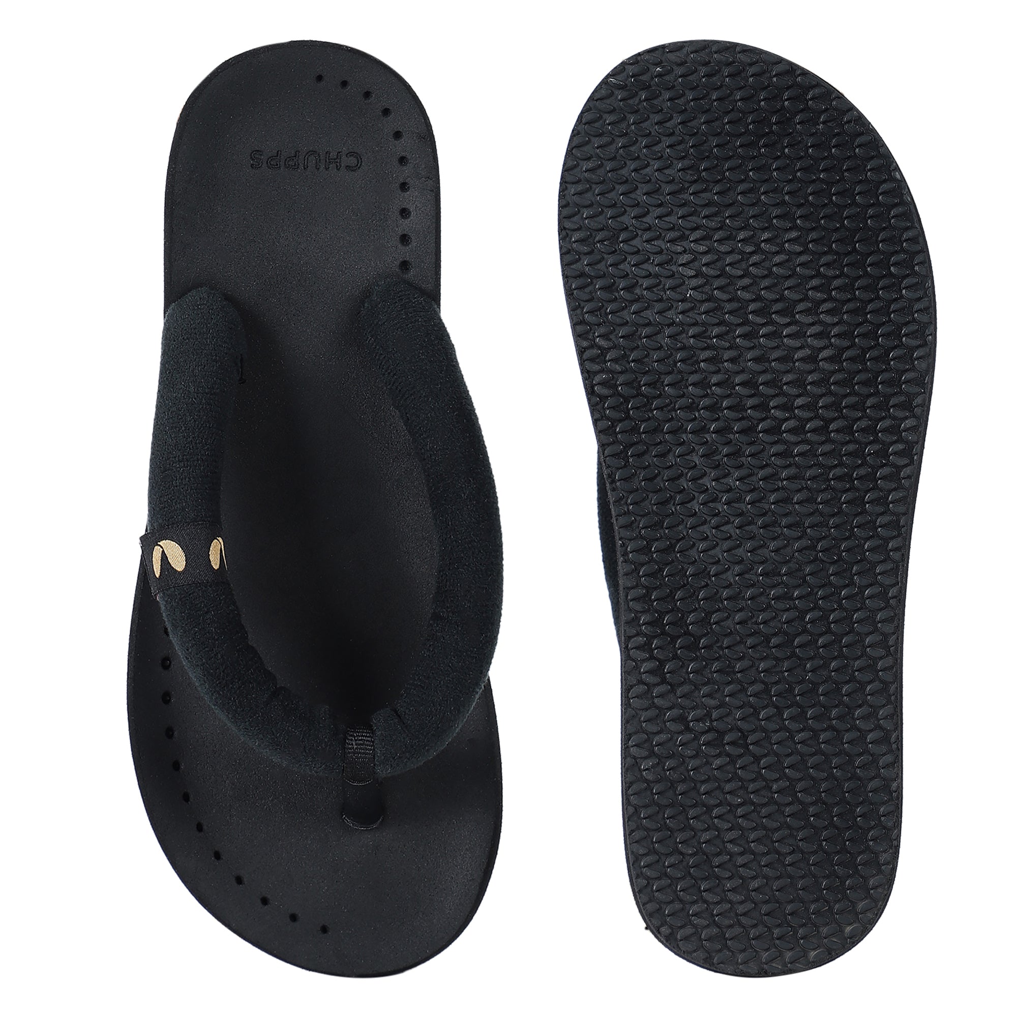Women's Plush Black Round Toe Polyurethane Casual Flip-flops