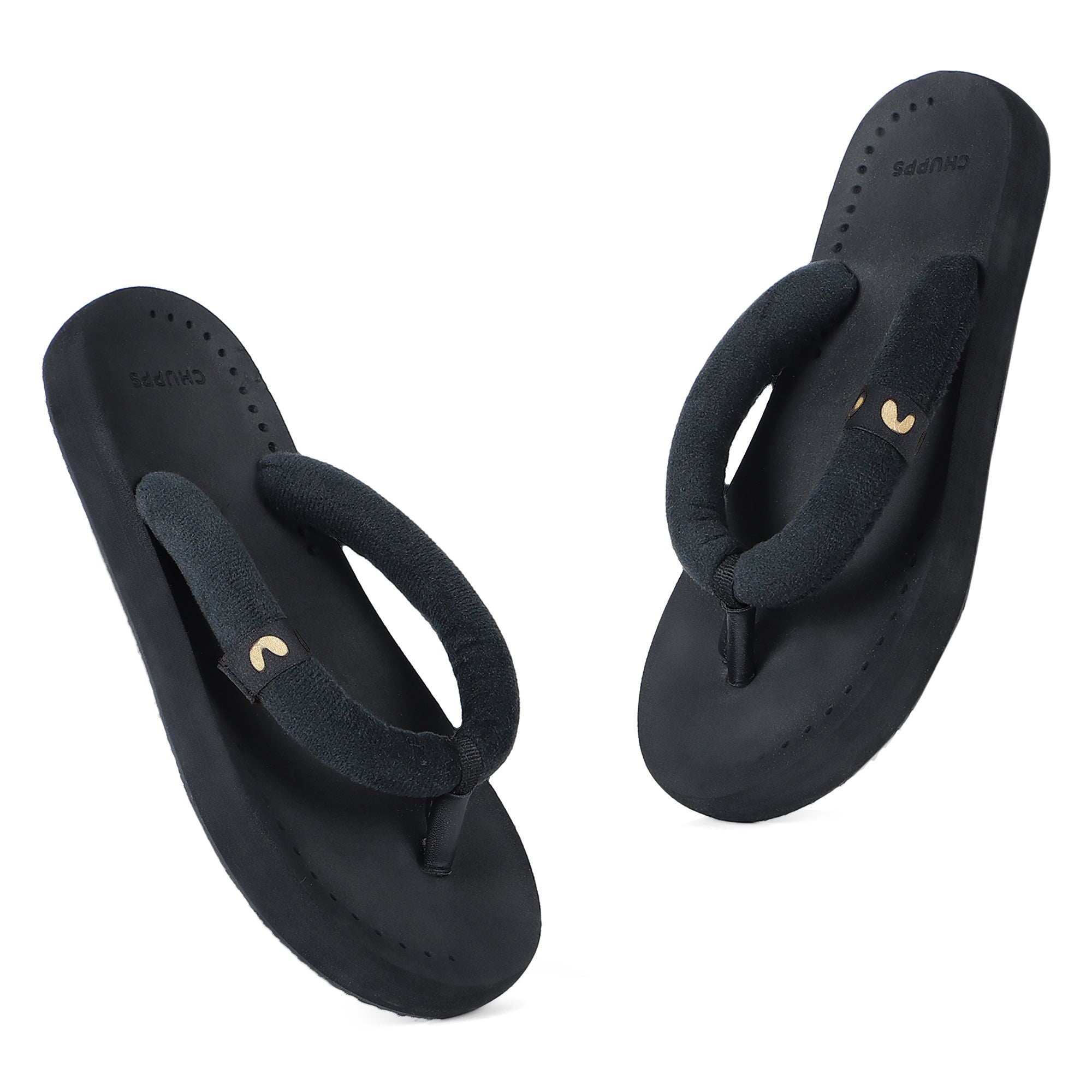 Women's Plush Black Round Toe Polyurethane Casual Flip-flops