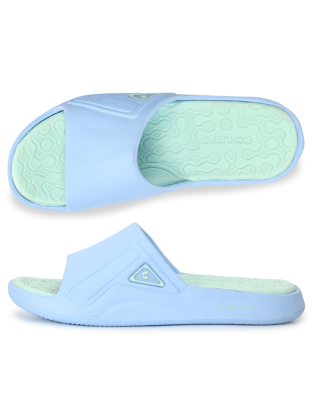 Women's Nova Sky Blue Lime Round Toe Polyurethane Casual Slides