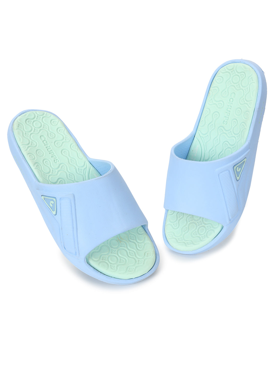 Women's Nova Sky Blue Lime Round Toe Polyurethane Casual Slides