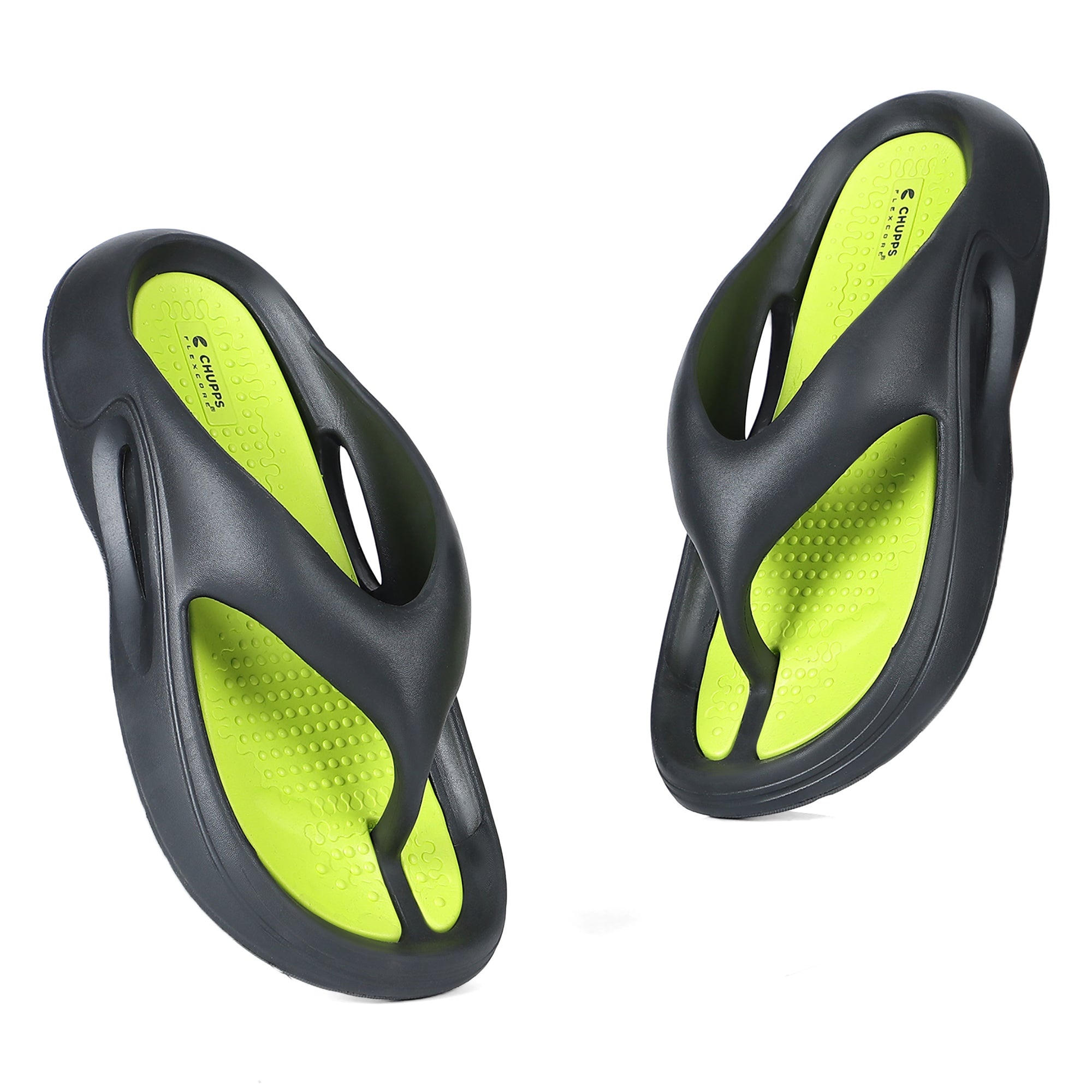 Women's Dune Black Neon Green Round Toe Polyurethane Casual Flip-flops