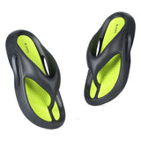 Women's Dune Black Neon Green Round Toe Polyurethane Casual Flip-flops