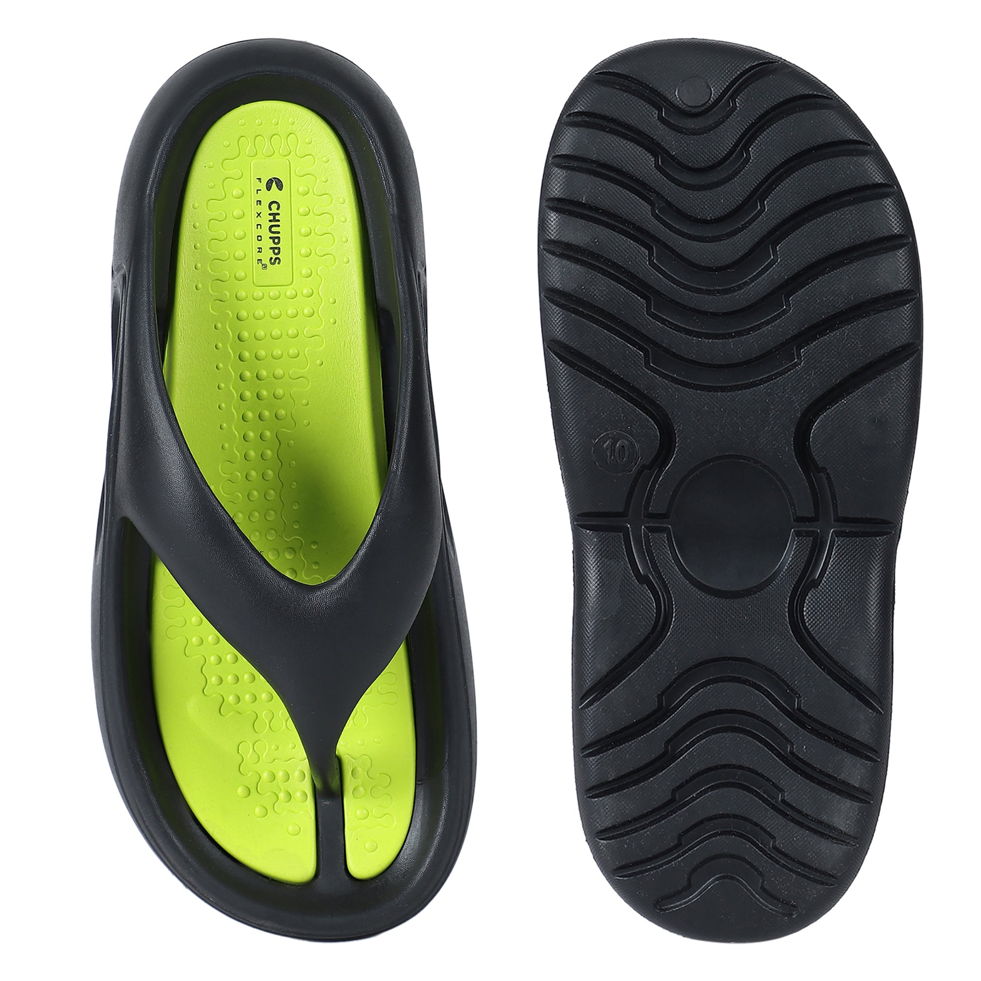 Women's Dune Black Neon Green Round Toe Polyurethane Casual Flip-flops