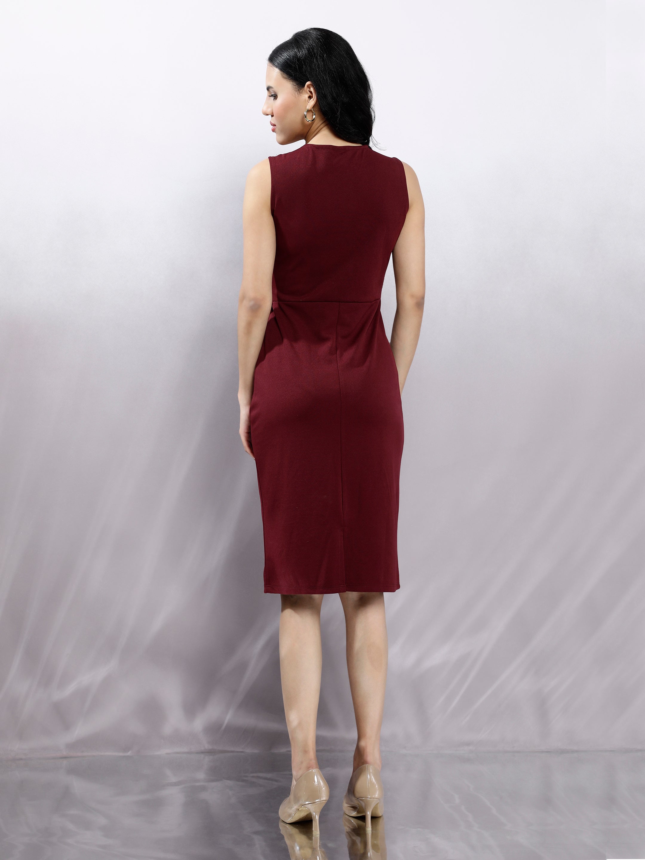 Women's Bodycon Maroon Knee Length Party Dress