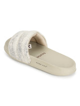 Women's Puff Beige Round Toe Polyurethane Casual Slides