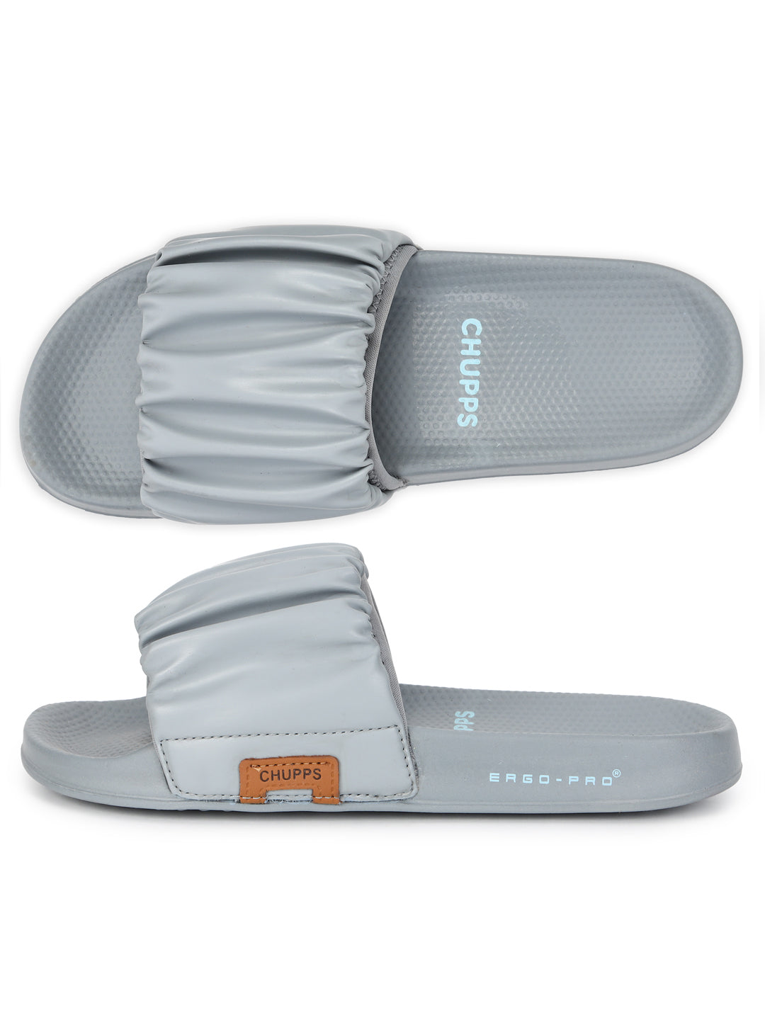 Women's Ruffel Grey Round Toe Polyurethane Casual Slides