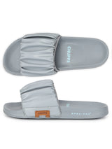 Women's Ruffel Grey Round Toe Polyurethane Casual Slides