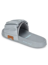 Women's Ruffel Grey Round Toe Polyurethane Casual Slides