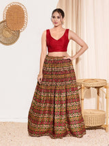Women's Red Mulbury Silk Padded Back Open Sleeveless Saree Blouse