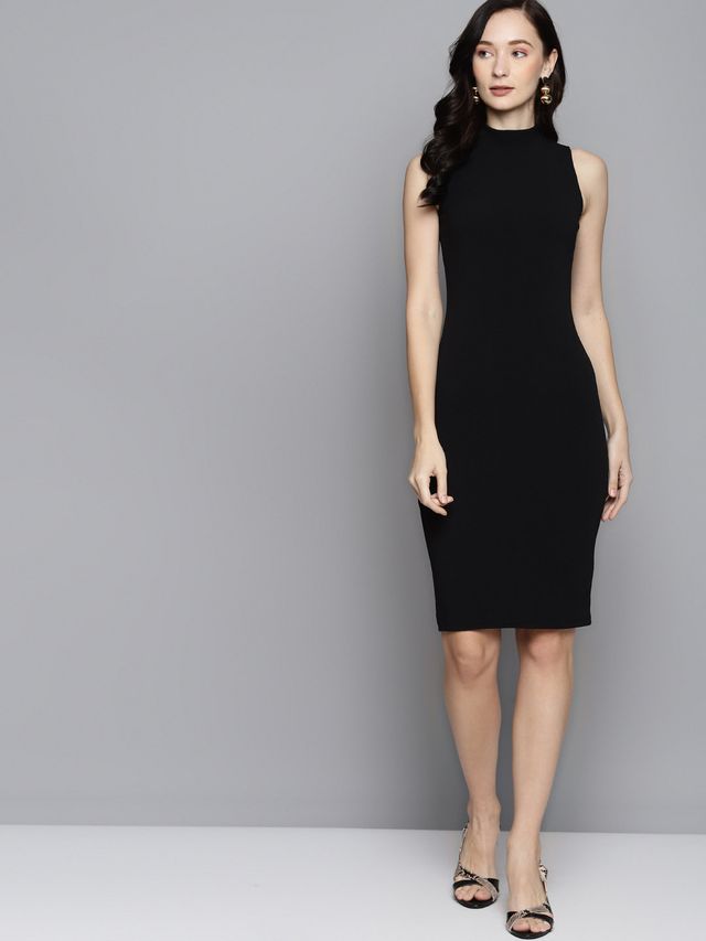 Women's Black High Neck Sleeveless Bodycon