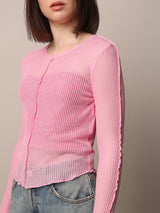 Women's Pink Solid Casual Rib-Knit Top