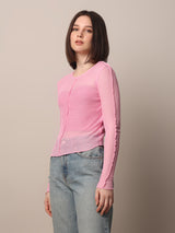 Women's Pink Solid Casual Rib-Knit Top