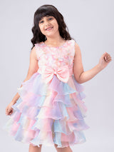 Girls Multicolor Bow Applique Sleeveless Party Dress