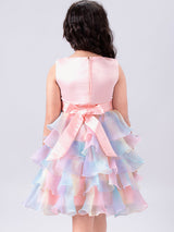 Girls Multicolor Bow Applique Sleeveless Party Dress