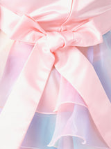 Girls Multicolor Bow Applique Sleeveless Party Dress