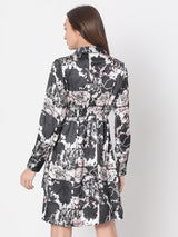 Women's Black Floral Mock Wrap Dress