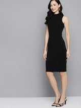 Women's Black High Neck Sleeveless Bodycon