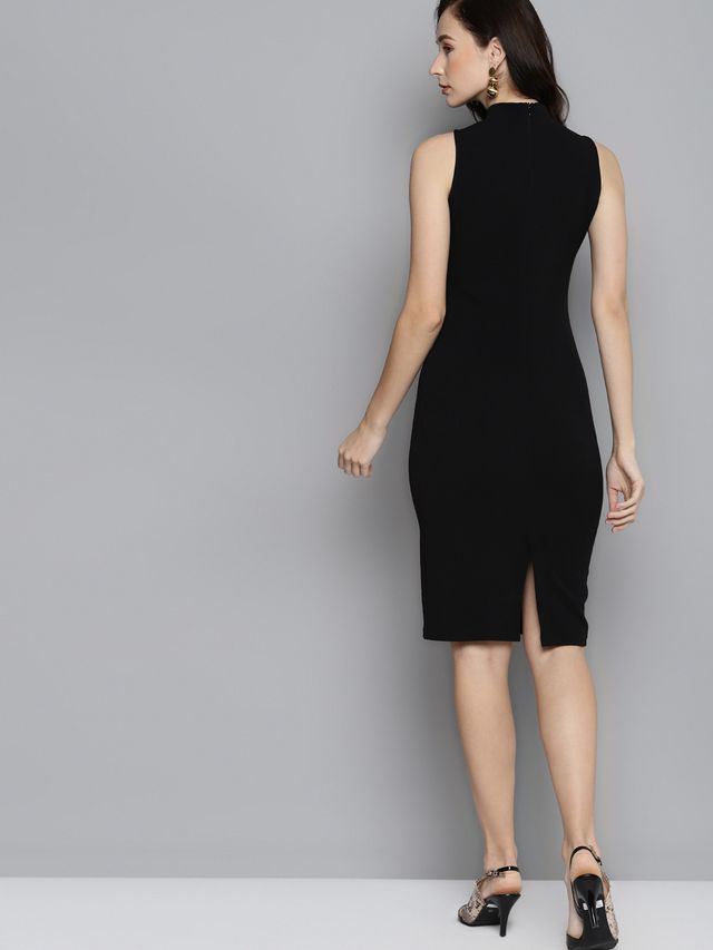 Women's Black High Neck Sleeveless Bodycon
