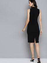 Women's Black High Neck Sleeveless Bodycon