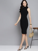 Women's Black High Neck Sleeveless Bodycon