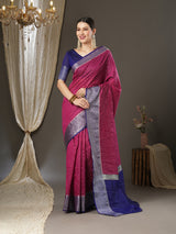 Women's Aura Silk Pink Woven Design Designer Saree With Blouse Piece